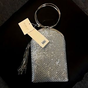 Small silver wrist evening bag new